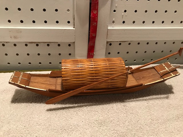 Vintage Stained Balsa Wood (?) & Brass Trimmed Model Boat (#10)