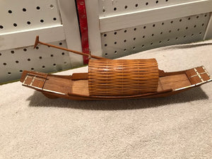 Vintage Stained Balsa Wood (?) & Brass Trimmed Model Boat (#10)