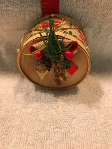 Small Decorated Wooden Drum Ornament (3a)