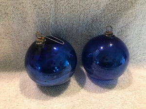 Vintage Set of Two Blue Glass Ball Ornaments (44)