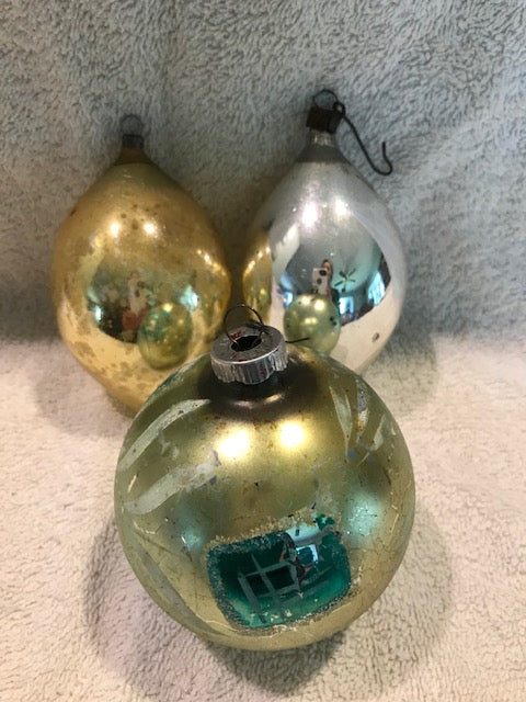 Vintage Set of 3 Glass Christmas Balls (One Asian) (34)