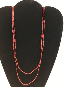 Vintage 2 Strands of Red Beaded Necklaces 14" - 15" #3