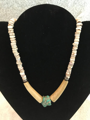 Vintage Turquoise & Bone, Heishe Necklace #17