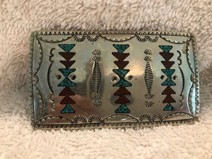 Vintage Silver & Turquoise Belt Buckle (493)