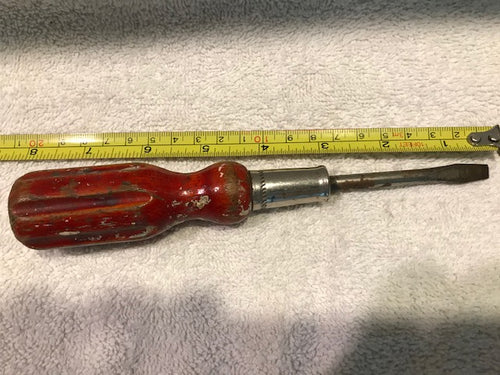 Vintage Red Wooden Handled Screw Driver (#109)