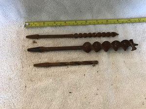 Vintage Set of 3 Manual Drill Bits (#190)