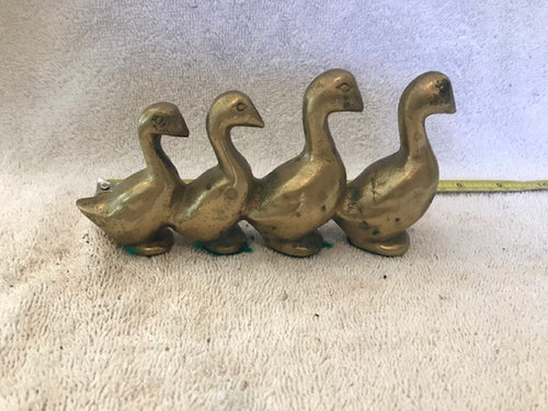 Vintage Solid Brass Train of Ducks Figure #2021