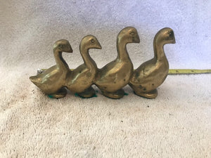 Vintage Solid Brass Train of Ducks Figure #2021