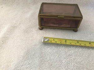 Vintage Brass & Glass Trinket With Etched Bird (#97)