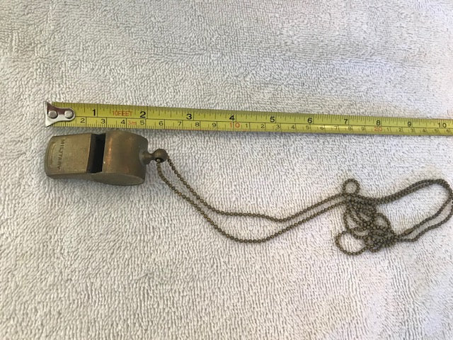 Antique Brass Military Whistle on Chain USA (8A)