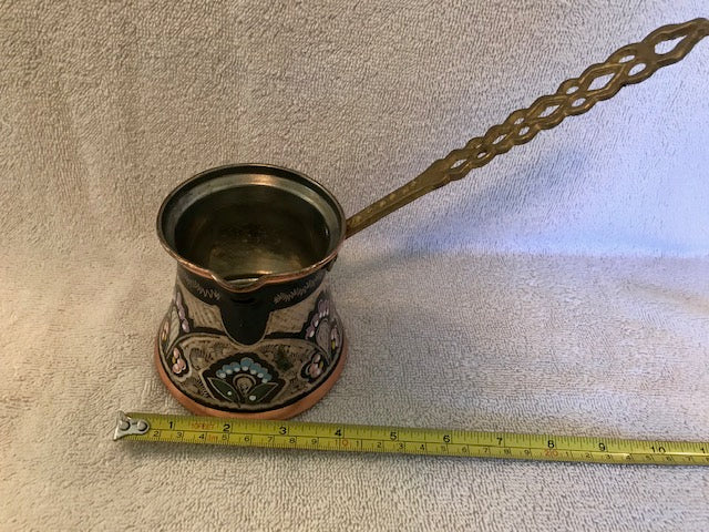 Vintage Brass/Copper/Enameled Long Handled Pitcher (#100)