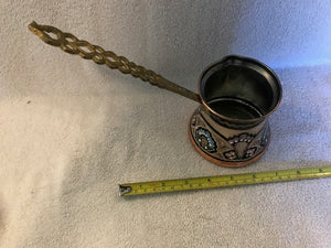 Vintage Brass/Copper/Enameled Long Handled Pitcher (#100)