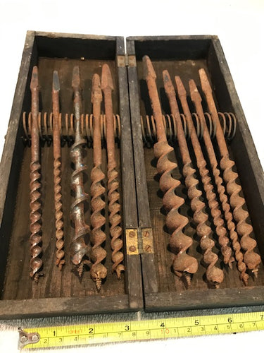 Antique/Vintage Manual Drill Bits In Original Wooden Box (#244)