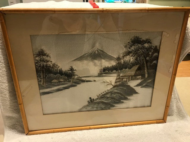 Vintage Asian Hand Embroidered 3-D Landscape Framed (#422)