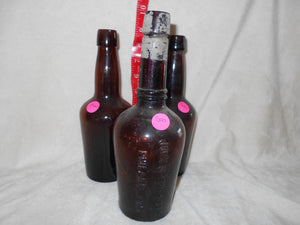 3 Vintage Dark Amber Beverage Bottles (500)