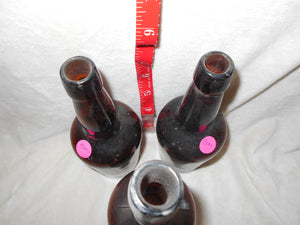3 Vintage Dark Amber Beverage Bottles (500)
