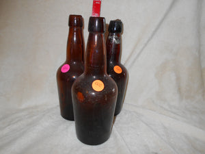 3 Vintage Dark Amber Beverage Bottles (502)