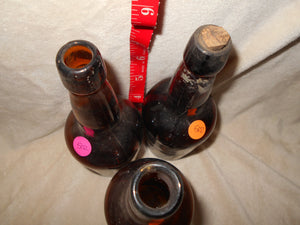 3 Vintage Dark Amber Beverage Bottles (502)