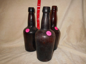 3 Vintage Dark Amber Beverage Bottles (503)