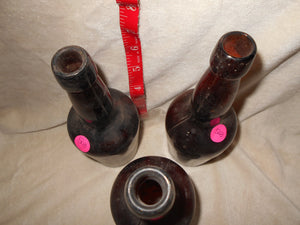 3 Vintage Dark Amber Beverage Bottles (503)