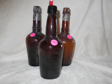 3 Vintage Dark Amber Beverage Bottles ( 504)
