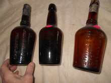 3 Vintage Dark Amber Beverage Bottles ( 504)