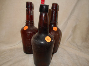 Antique/Vintage Bottles:  3 Dark Amber Beverage Bottles (505)