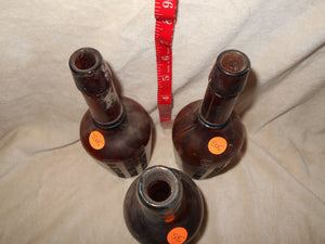Antique/Vintage Bottles:  3 Dark Amber Beverage Bottles (505)