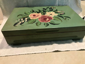 Vintage Wooden, Hand Painted Silverware Box (#258)