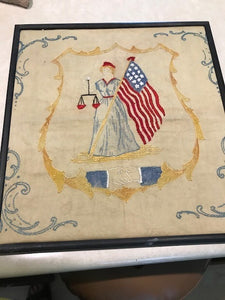 Antique/Vintage Patriotic Embroidered Picture Framed (500)