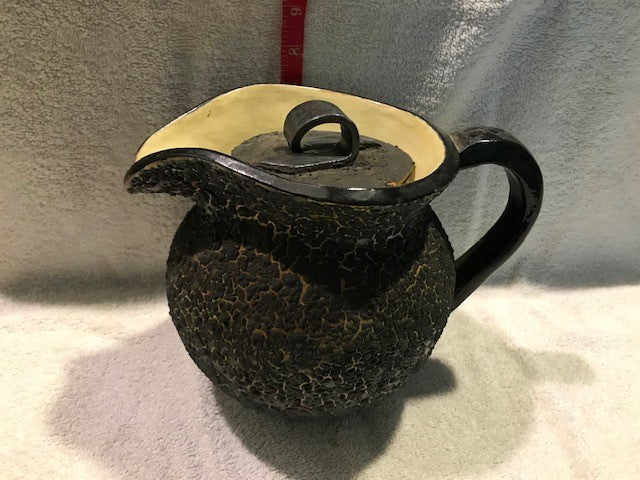 Vintage HOH '86 Black & Yellow Pottery Lidded, Pitcher (#300)