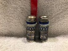 Vintage Set of Silver & Colbalt Glass Salt & Pepper Shakers (#401)