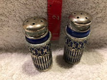 Vintage Set of Silver & Colbalt Glass Salt & Pepper Shakers (#401)