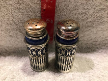 Vintage Set of Silver & Colbalt Blue Glass Salt & Pepper Shakers (#402)